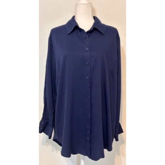 NWT- Eloquii Women Size 14 Long Sleeve Button Down Shirt Office Closet Staple - Picture 1 of 11